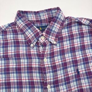 Polo Ralph Lauren Large Plaid Long Sleeve Button Down Double Lined Purple Blue